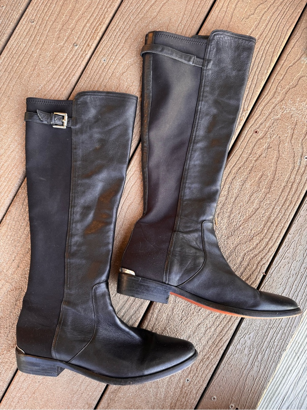 Coach Lilac Black Leather Tall Boots Size 8.5B Q3011 Elastic Stretch Knee High